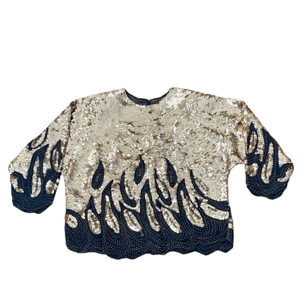 Iris Sequin Beaded Blouse Vintage Gold Black 44 - Picture 1 of 7